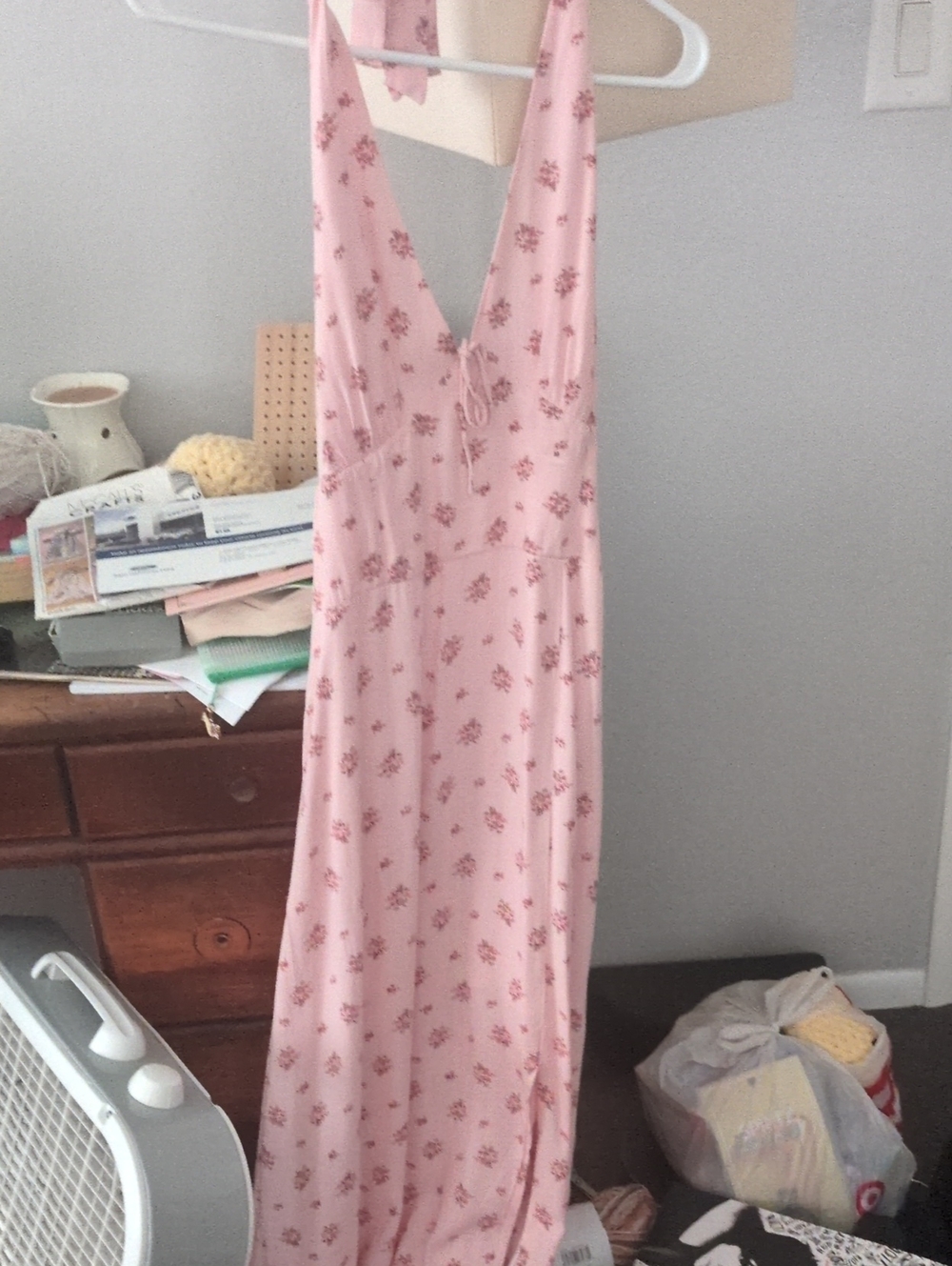 Pink Floral Halter Slip Dress - Women's Dress
